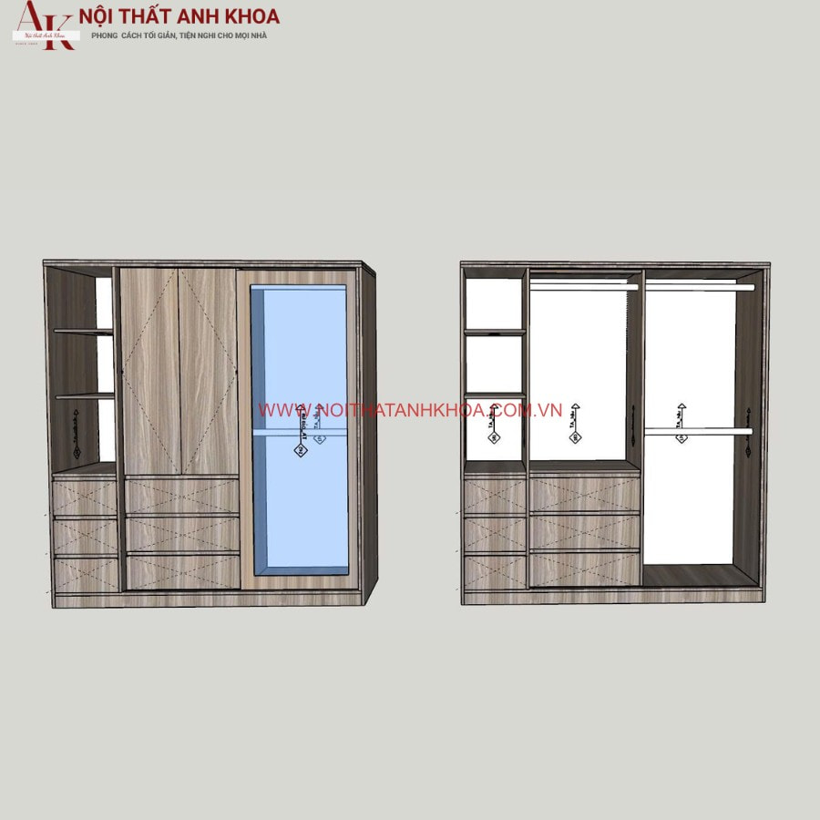 Tủ quần áo cửa trượt gỗ công nghiệp MDF kết hợp cánh kính Tủ quần áo cửa trượt gỗ công nghiệp MDF kết hợp cánh kính