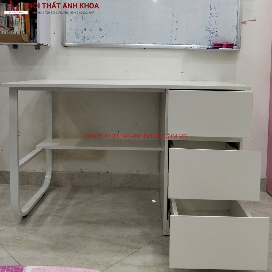 Bàn làm việc gỗ công nghiệp MDF màu trắng tinh tế Bàn làm việc gỗ công nghiệp MDF màu trắng tinh tế