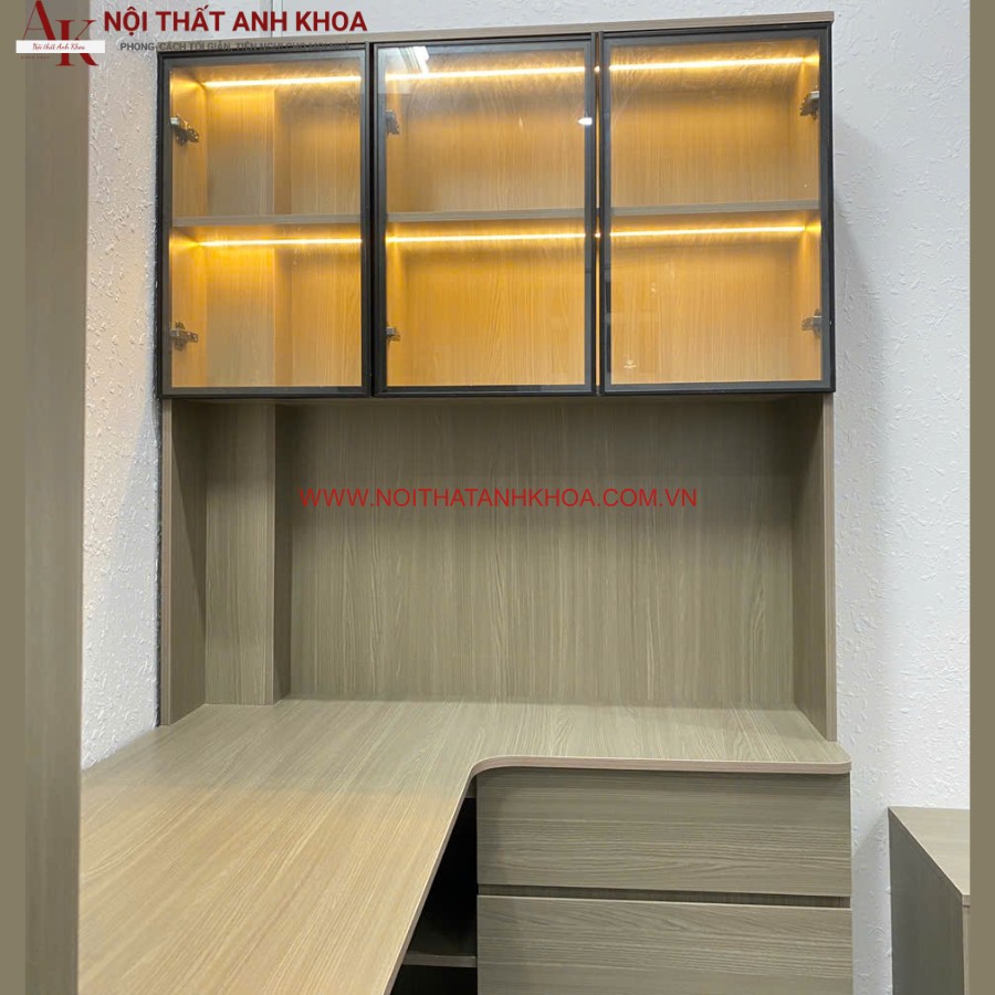 Bàn làm việc kết hợp kệ sách gam màu vân gỗ gần gũi Bàn làm việc kết hợp kệ sách gam màu vân gỗ gần gũi