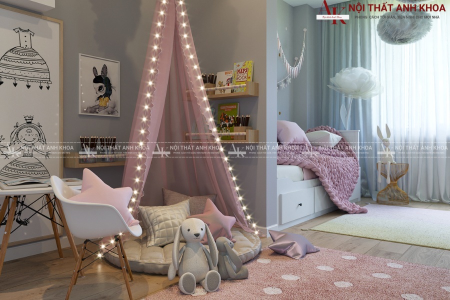 Mẫu phòng ngủ công chúa khiến bé gái thích mê Mẫu phòng ngủ công chúa khiến bé gái thích mê