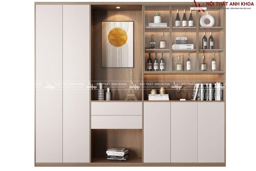 Mẫu tủ rượu phòng ăn kết hợp kệ trang trí "2 trong 1" tại Anh Khoa Mẫu tủ rượu phòng ăn kết hợp kệ trang trí "2 trong 1" tại Anh Khoa