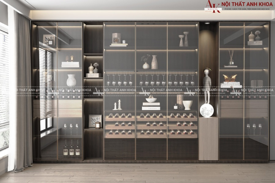 Tủ rượu cánh kính trong suốt cho phòng ăn hiện đại Tủ rượu cánh kính trong suốt cho phòng ăn hiện đại