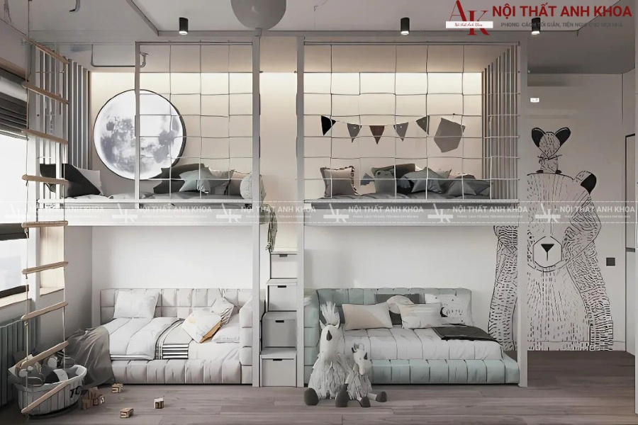 Mẫu phòng ngủ đôi cho 2 bé trai gái phù hợp không gian nhỏ Mẫu phòng ngủ đôi cho 2 bé trai gái phù hợp không gian nhỏ