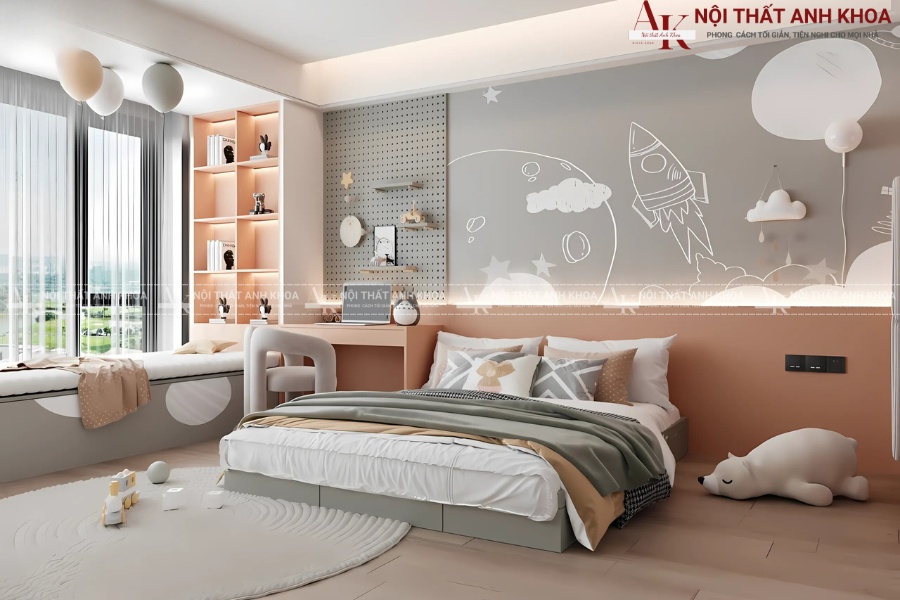 Thiết kế phòng ngủ chung cho hai bé trai gái tiện nghi Thiết kế phòng ngủ chung cho hai bé trai gái tiện nghi