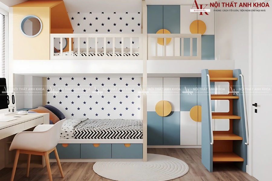 Thiết kế phòng ngủ ấm áp cho 2 bé trai gái Thiết kế phòng ngủ ấm áp cho 2 bé trai gái