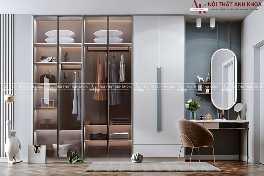 Mẫu tủ quần áo gỗ có bàn trang điểm cao cấp Mẫu tủ quần áo gỗ có bàn trang điểm cao cấp