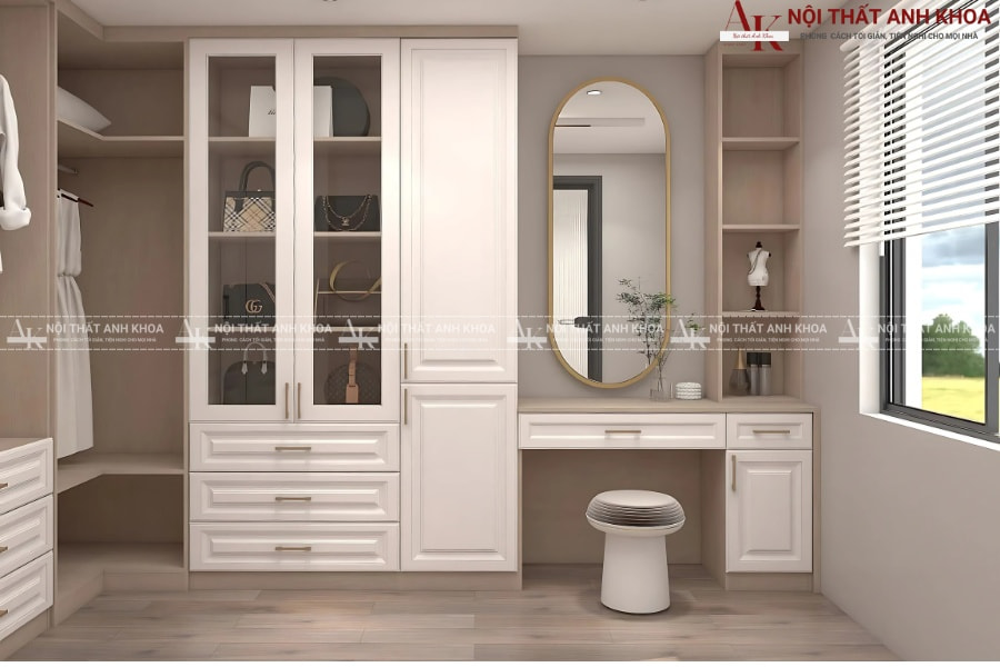 Tủ áo kết hợp bàn trang điểm tân cổ điển Tủ áo kết hợp bàn trang điểm tân cổ điển