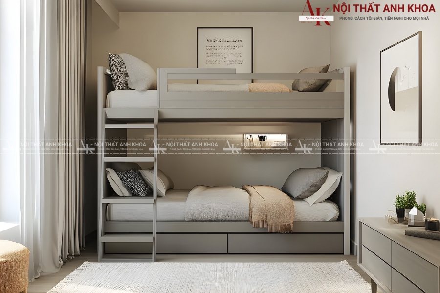 Giường tầng có cầu thang ngăn kéo, tiện lợi Giường tầng có cầu thang ngăn kéo, tiện lợi