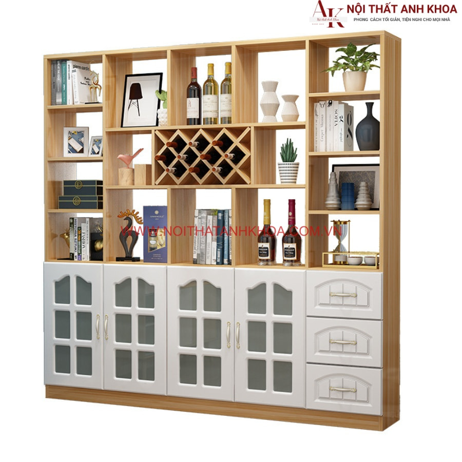 Tủ vách ngăn phòng khách gỗ công nghiệp màu vân gỗ phối trắng đẹp giá rẻ Tủ vách ngăn phòng khách gỗ công nghiệp màu vân gỗ phối trắng đẹp giá rẻ