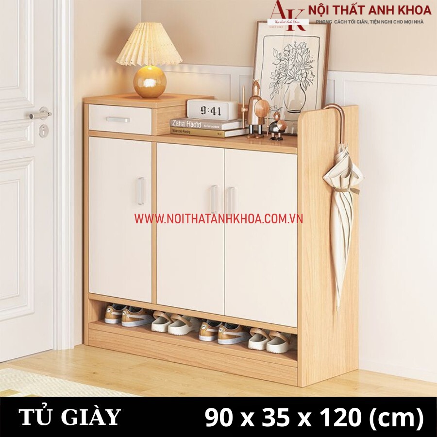 Tủ giày gỗ ép màu vàng phối trắng hiện đại Tủ giày gỗ ép màu vàng phối trắng hiện đại