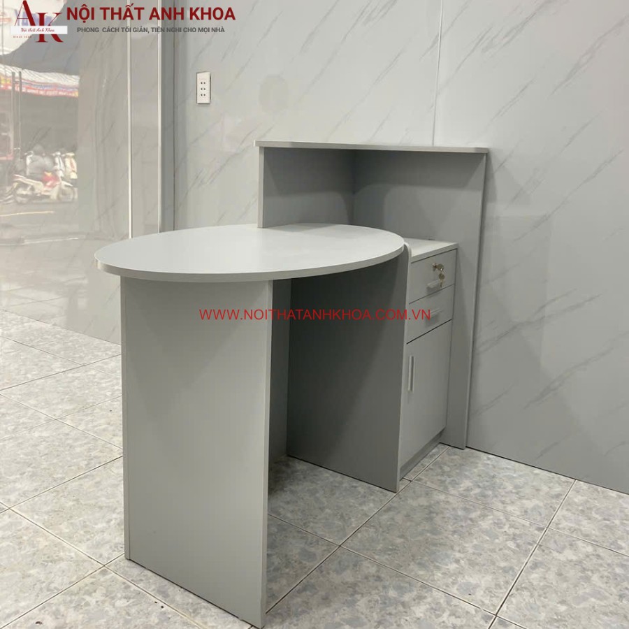 Quầy lễ tân mini gỗ công nghiệp tone màu xám nhẹ nhàng Quầy lễ tân mini gỗ công nghiệp tone màu xám nhẹ nhàng