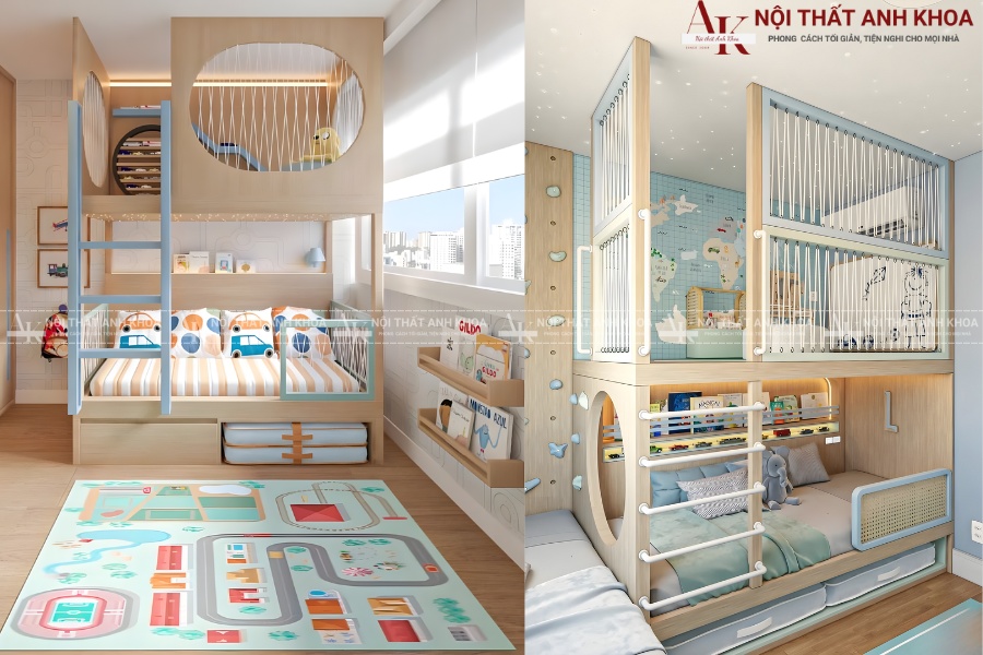 Giường tầng trẻ em có cầu thang ngăn kéo - Gọn gàng, an toàn Giường tầng trẻ em có cầu thang ngăn kéo - Gọn gàng, an toàn