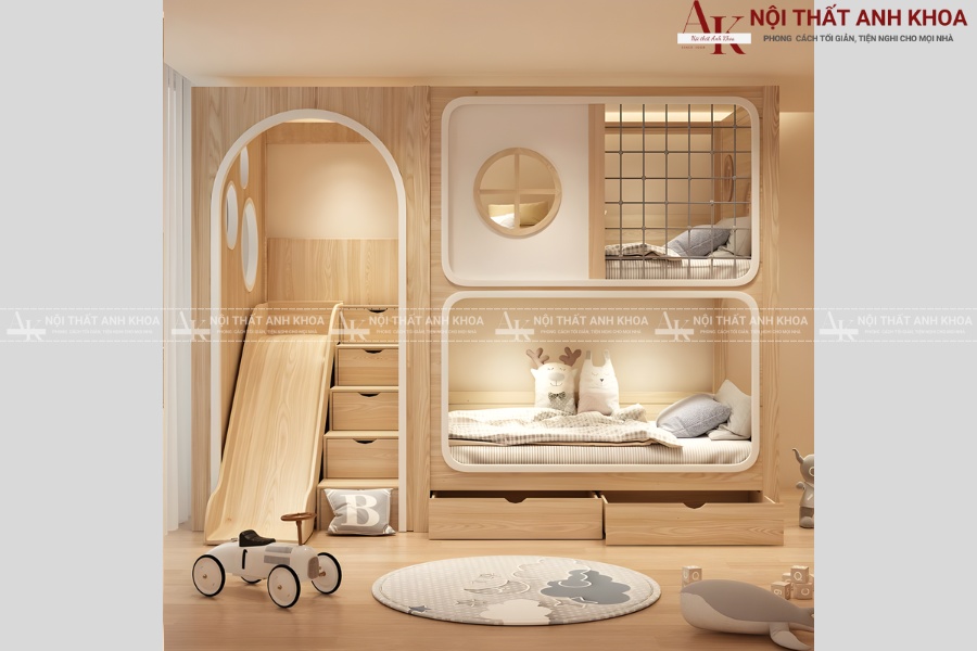 Giường tầng trẻ em có cầu trượt - Không gian vừa học vừa chơi Giường tầng trẻ em có cầu trượt - Không gian vừa học vừa chơi