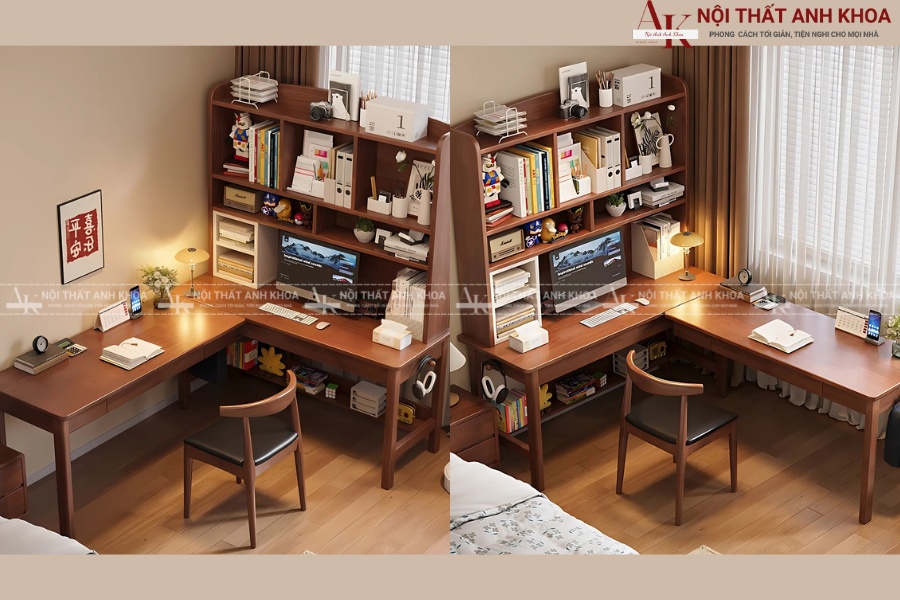 Bàn học sinh chữ L tận dụng góc Bàn học sinh chữ L tận dụng góc