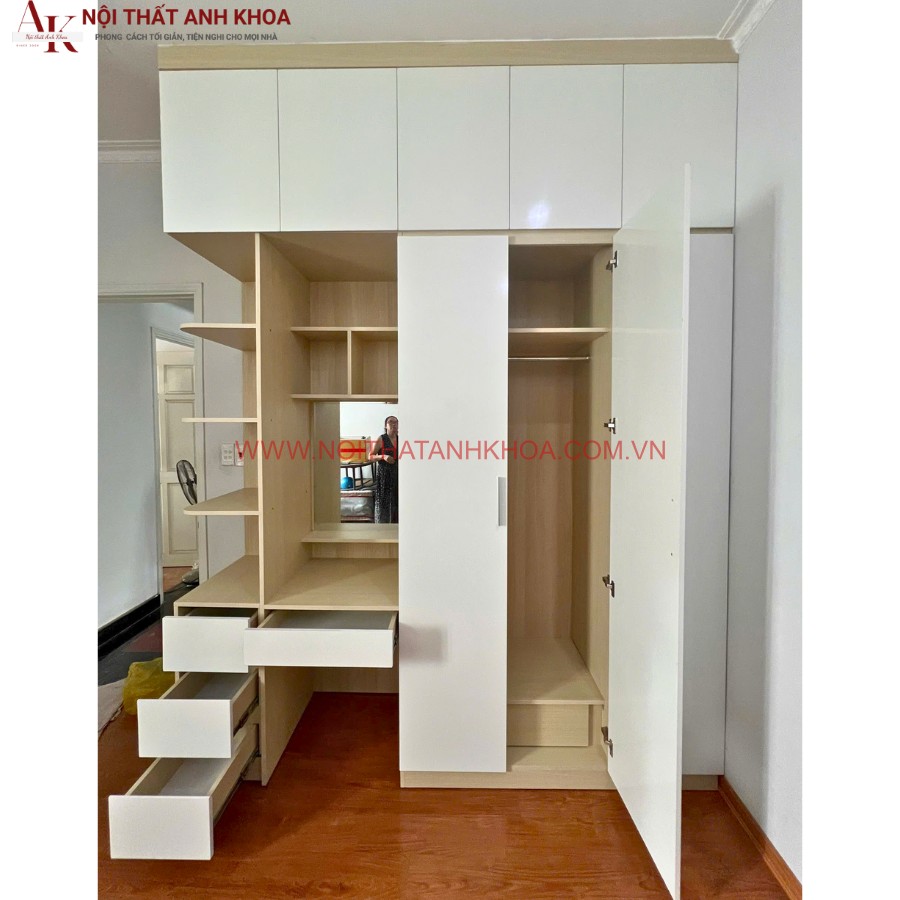 Tủ quần áo gỗ MDF cứng cáp, bền bỉ Tủ quần áo gỗ MDF cứng cáp, bền bỉ