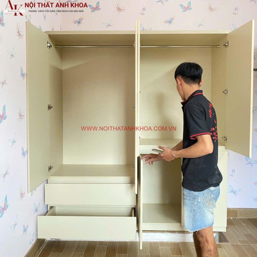 Tủ quần áo gỗ công nghiêp MDF phủ melamine bền đẹp Tủ quần áo gỗ công nghiêp MDF phủ melamine bền đẹp