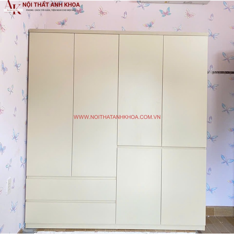 Tủ quần áo gỗ công nghiệp màu kem sang trọng Tủ quần áo gỗ công nghiệp màu kem sang trọng