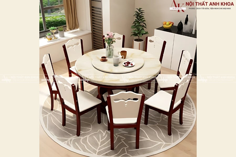 Bàn ăn tròn 10 ghế - Phong cách tân cổ điển quý phái Bàn ăn tròn 10 ghế - Phong cách tân cổ điển quý phái