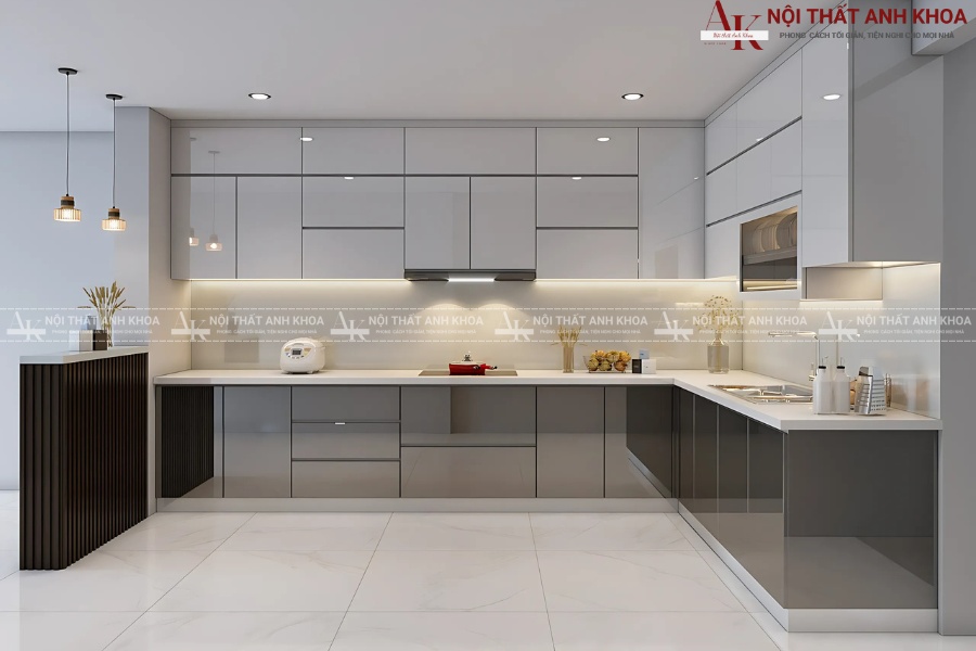 Tủ bếp chữ L thiết kế thông minh, tối ưu lưu trữ Tủ bếp chữ L thiết kế thông minh, tối ưu lưu trữ