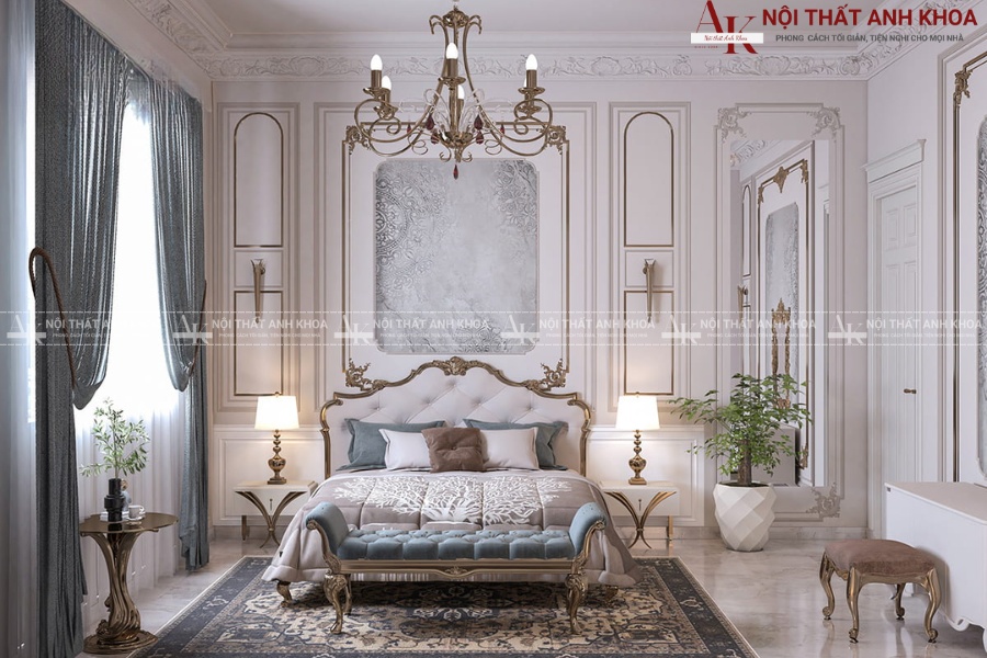 Mẫu bộ nội thất phòng ngủ tân cổ điển kiểu hoàng gia Mẫu bộ nội thất phòng ngủ tân cổ điển kiểu hoàng gia