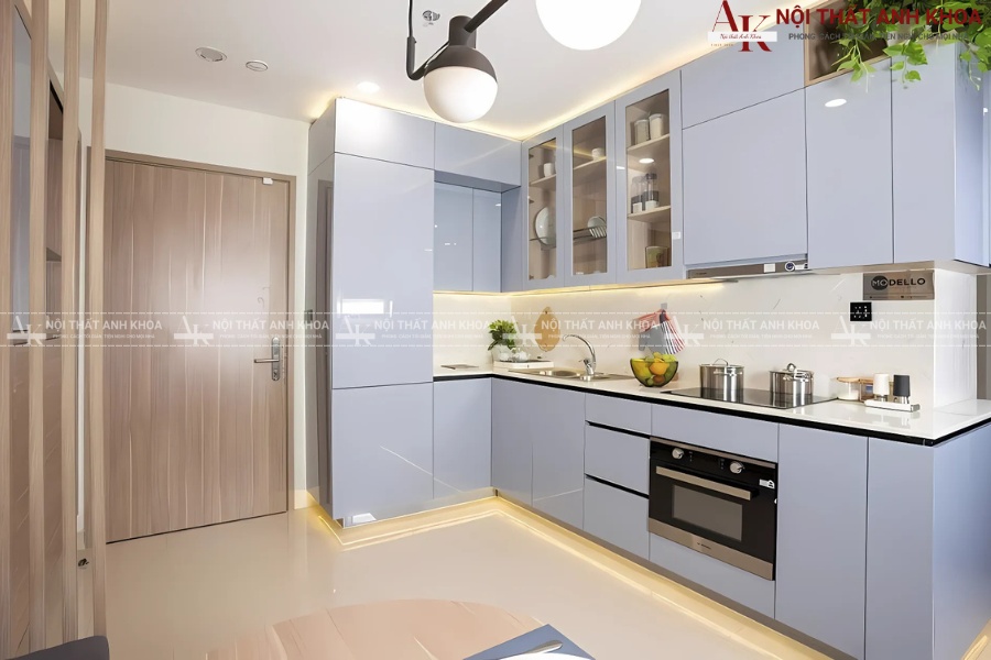 Tủ bếp Acrylic bóng gương hiện đại cho nhà phố Tủ bếp Acrylic bóng gương hiện đại cho nhà phố