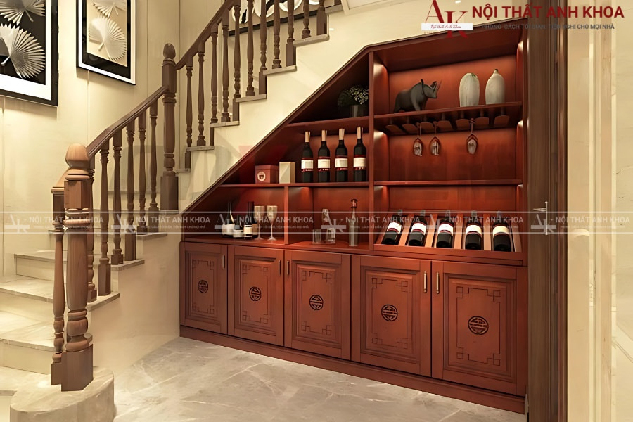 Tủ âm cầu thang tích hợp tủ rượu đẹp sang trọng Tủ âm cầu thang tích hợp tủ rượu đẹp sang trọng