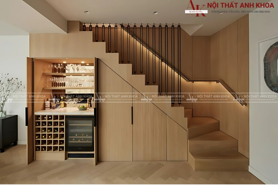 Mẫu tủ rượu gầm cầu thang gỗ MDF tinh tế Mẫu tủ rượu gầm cầu thang gỗ MDF tinh tế