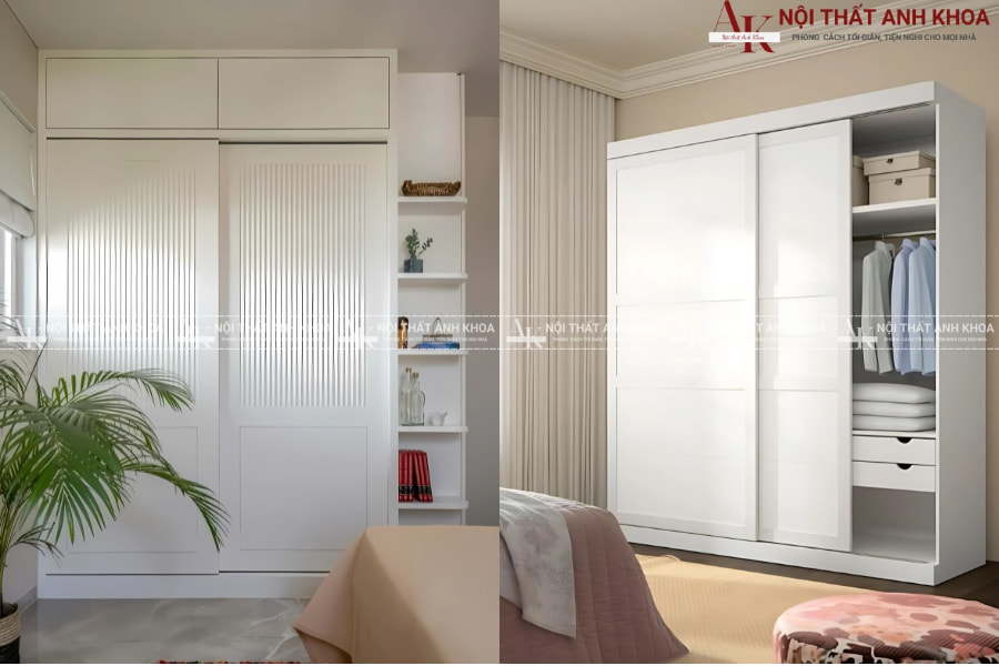 Tủ quần áo cửa kéo ngang màu trắng thanh lịch Tủ quần áo cửa kéo ngang màu trắng thanh lịch