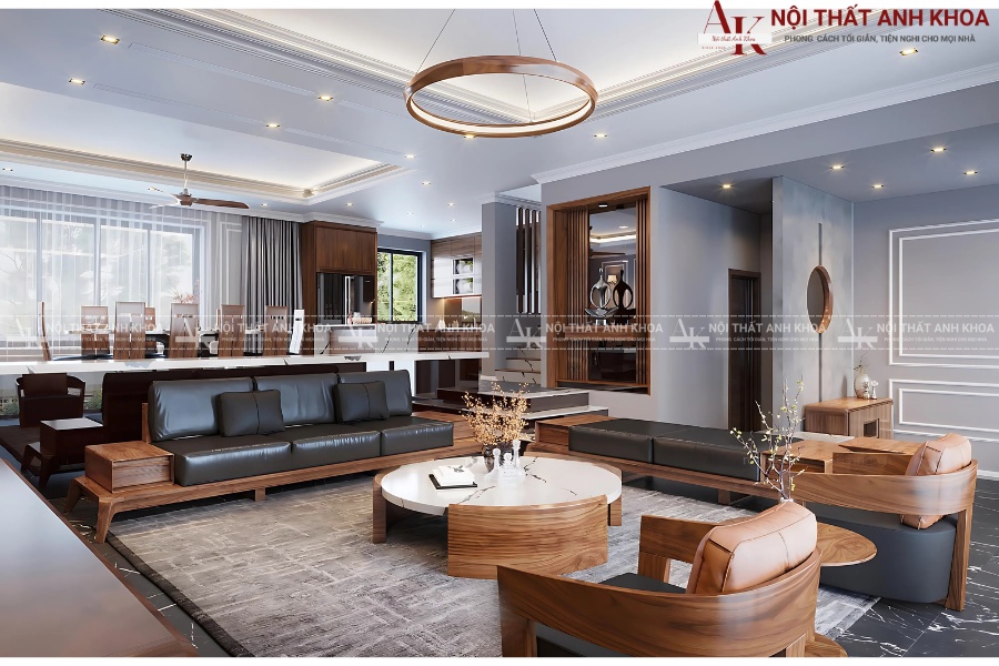 Bàn sofa mặt đá tròn kết hợp gỗ tự nhiên óc chó Bàn sofa mặt đá tròn kết hợp gỗ tự nhiên óc chó