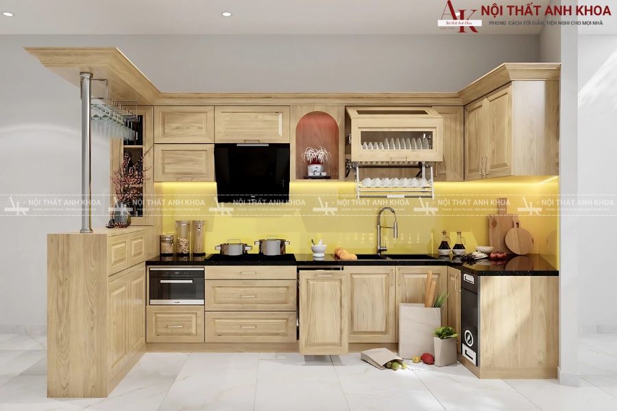 Tủ bếp gỗ tự nhiên đẹp cho không gian ấm cúng Tủ bếp gỗ tự nhiên đẹp cho không gian ấm cúng