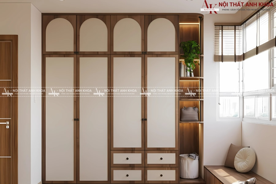 Tủ áo 4 cánh phủ melamine chống trầy xước Tủ áo 4 cánh phủ melamine chống trầy xước