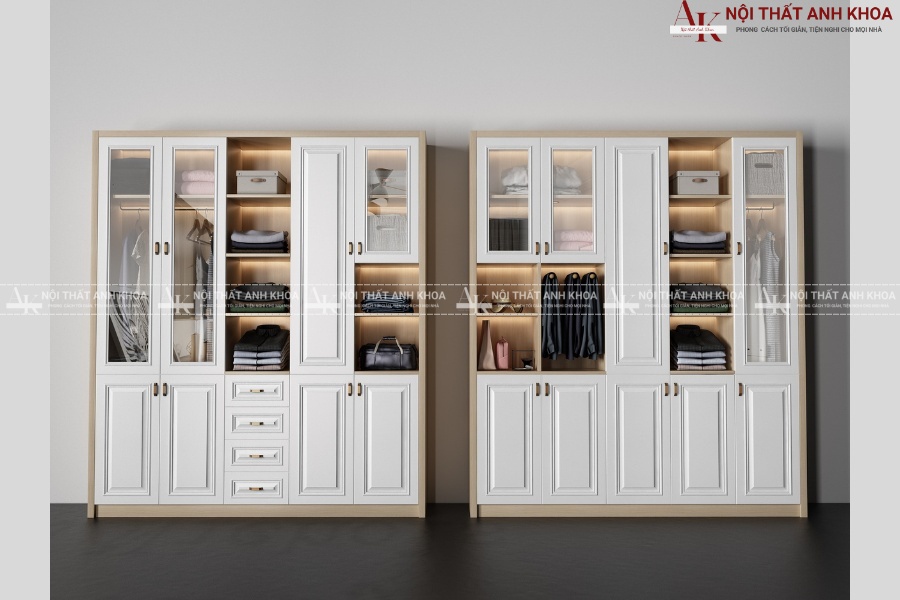 Không gian sáng bừng với tủ quần áo màu trắng gỗ MDF Không gian sáng bừng với tủ quần áo màu trắng gỗ MDF