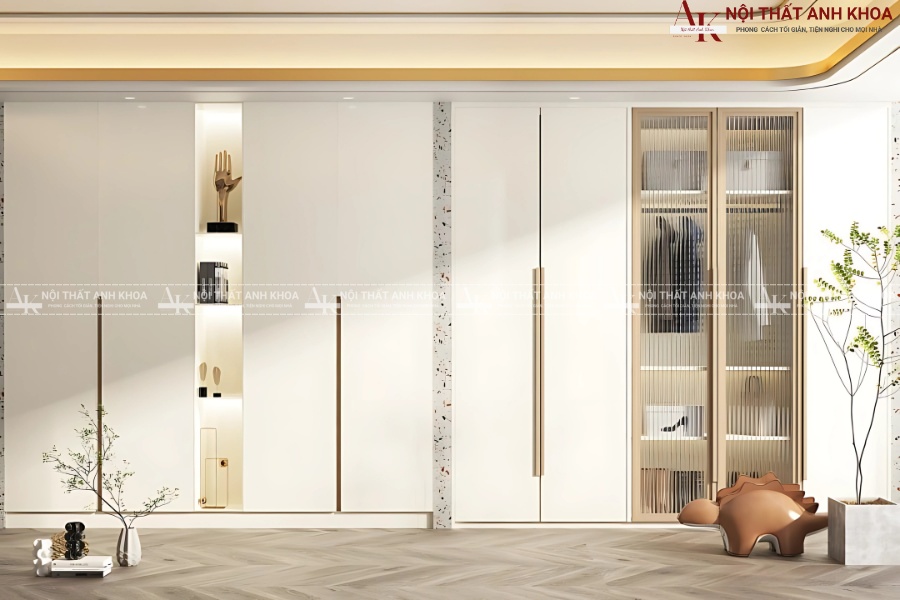 Tủ quần áo màu trắng phối cánh kính cường lực - Tăng thêm đẳng cấp Tủ quần áo màu trắng phối cánh kính cường lực - Tăng thêm đẳng cấp