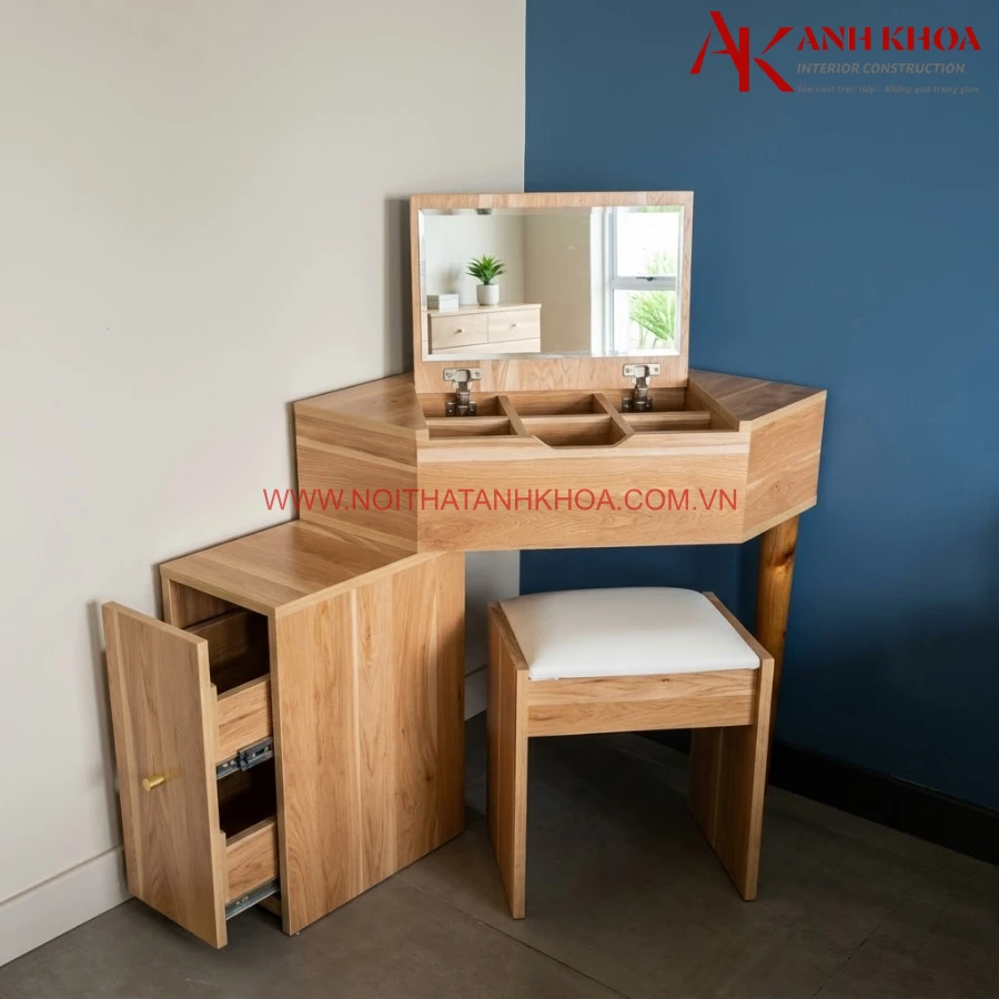 Bàn trang điểm gỗ công nghiệp phù hợp với không gian hẹp Bàn trang điểm gỗ công nghiệp phù hợp với không gian hẹp