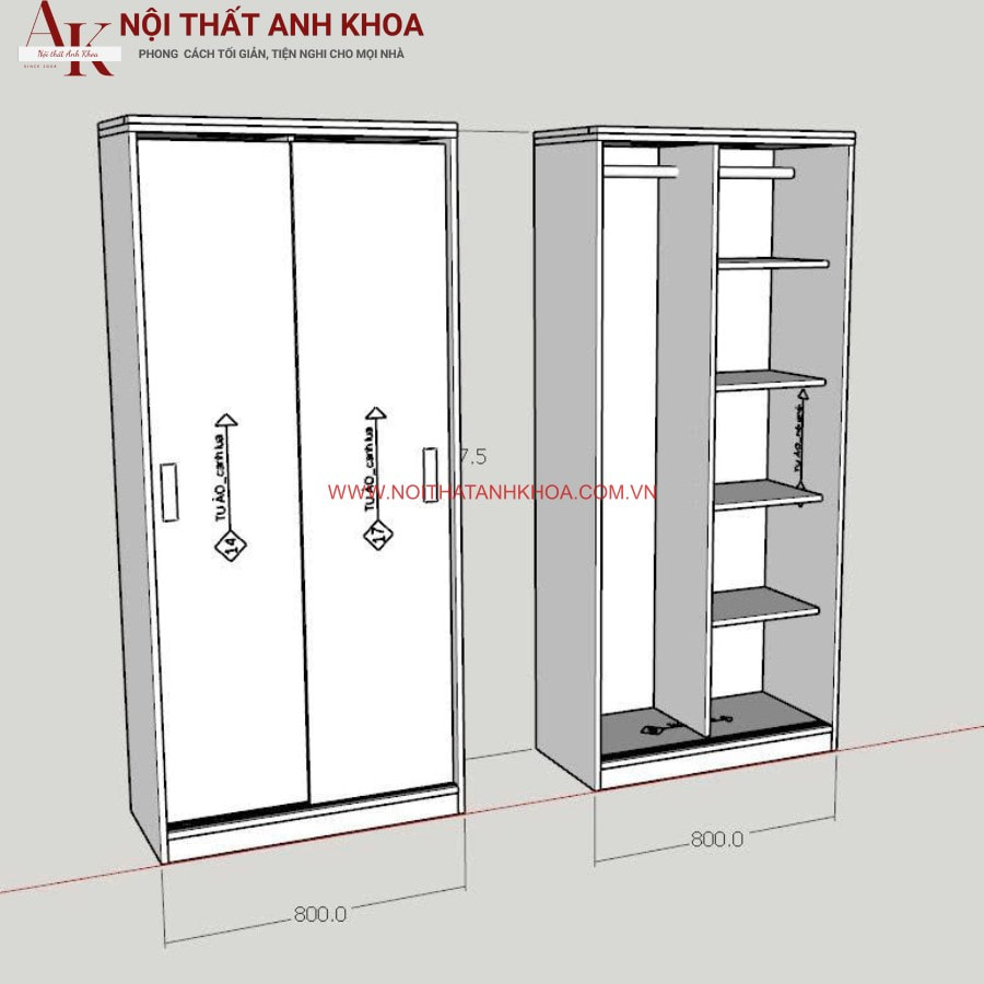 Tủ quần áo cửa lùa 2 cánh gỗ công nghiệp giá tốt Tủ quần áo cửa lùa 2 cánh gỗ công nghiệp giá tốt