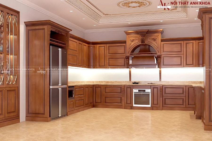 Tủ bếp gỗ tân cổ điển - Chạm khắc tinh xảo Tủ bếp gỗ tân cổ điển - Chạm khắc tinh xảo