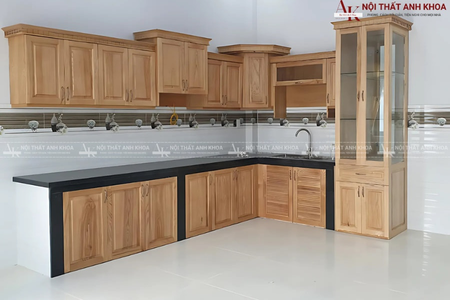 Thiết kế tủ bếp gỗ tự nhiên ấm cúng, chuẩn phong cách Việt Thiết kế tủ bếp gỗ tự nhiên ấm cúng, chuẩn phong cách Việt