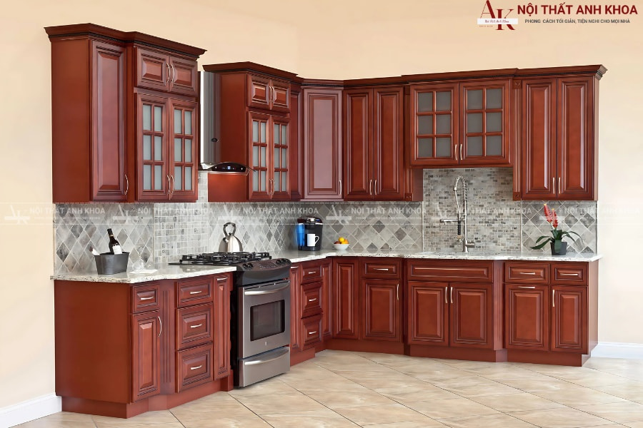 Mẫu tủ bếp gỗ tự nhiên sang trọng cho biệt thự cao cấp Mẫu tủ bếp gỗ tự nhiên sang trọng cho biệt thự cao cấp