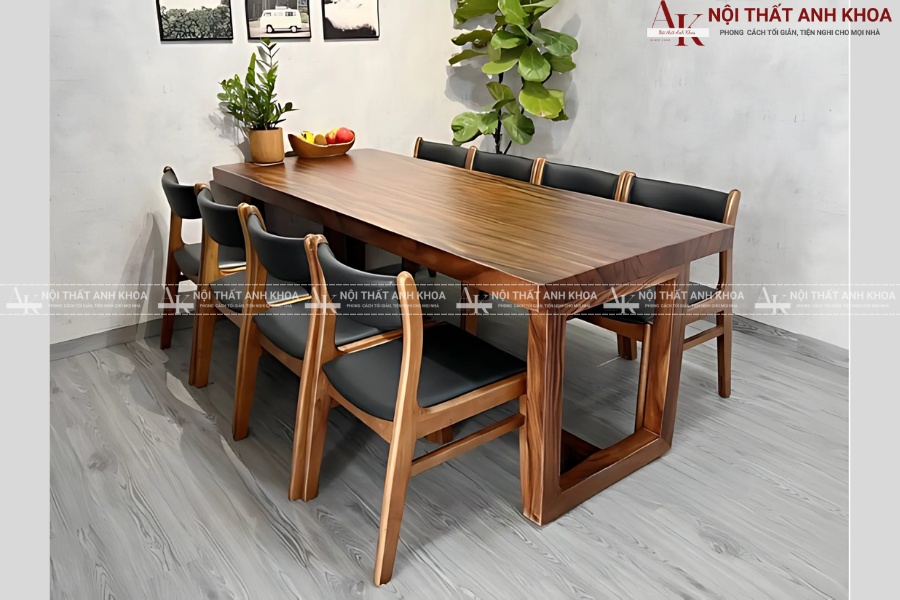 Bàn ăn 8 ghế hiện đại phối da - Gỗ Bàn ăn 8 ghế hiện đại phối da - Gỗ