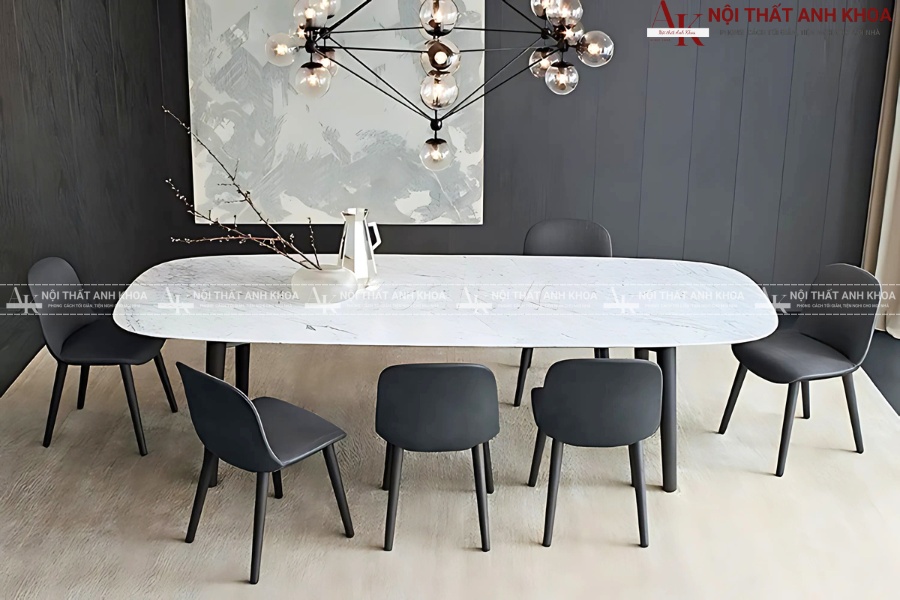 Bàn ăn mặt đá 8 ghế sang trọng và dễ vệ sinh Bàn ăn mặt đá 8 ghế sang trọng và dễ vệ sinh