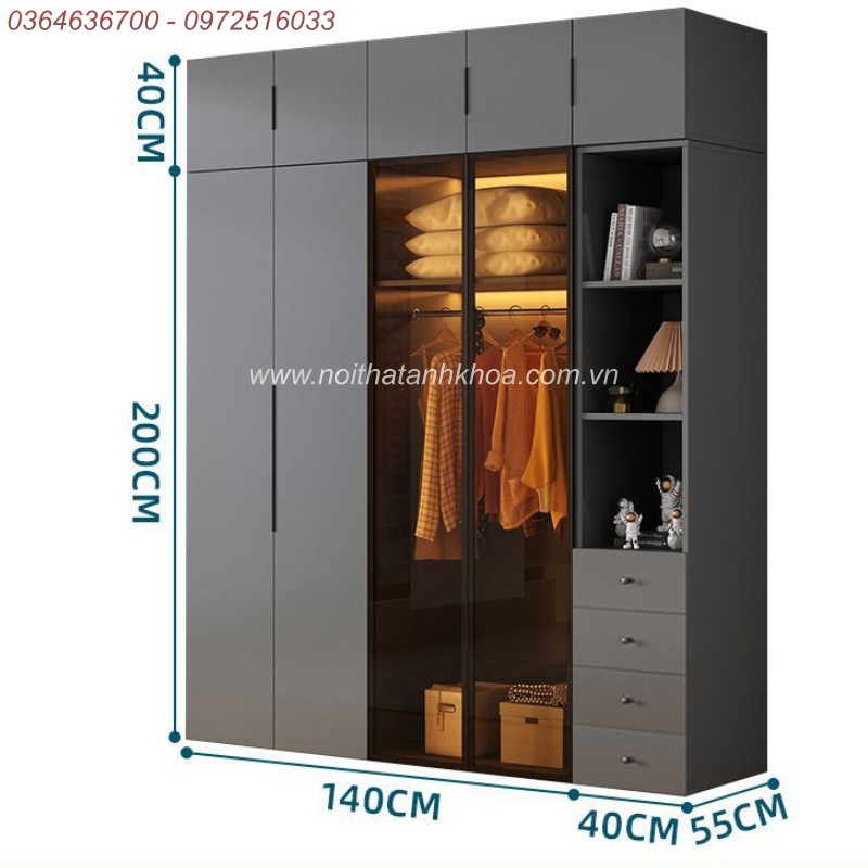 Tủ Quần Áo Cánh Kính Xám Chì Có LED Đẹp Hiện Đại Tủ Quần Áo Cánh Kính Xám Chì Có LED Đẹp Hiện Đại