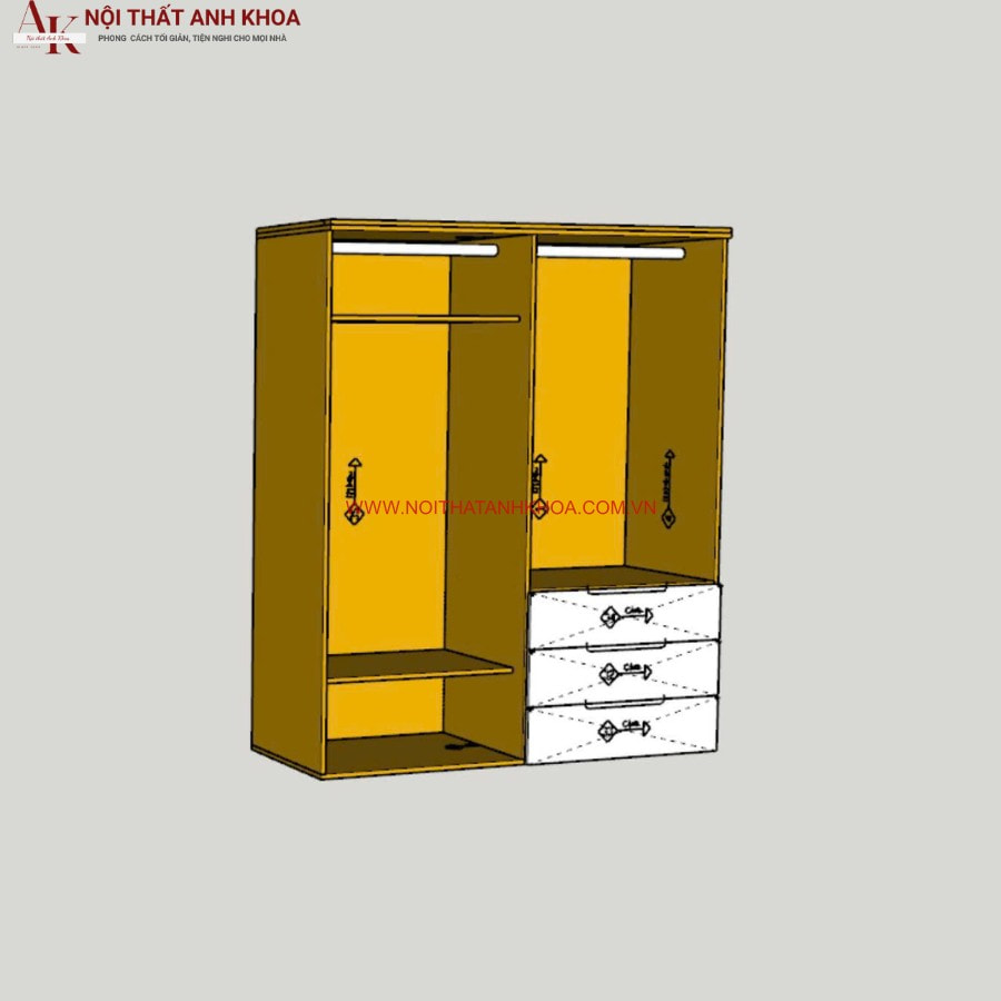 Ngăn chứa rộng rãi của tủ quần áo gỗ cao su phủ veneer sồi giá rẻ Ngăn chứa rộng rãi của tủ quần áo gỗ cao su phủ veneer sồi giá rẻ