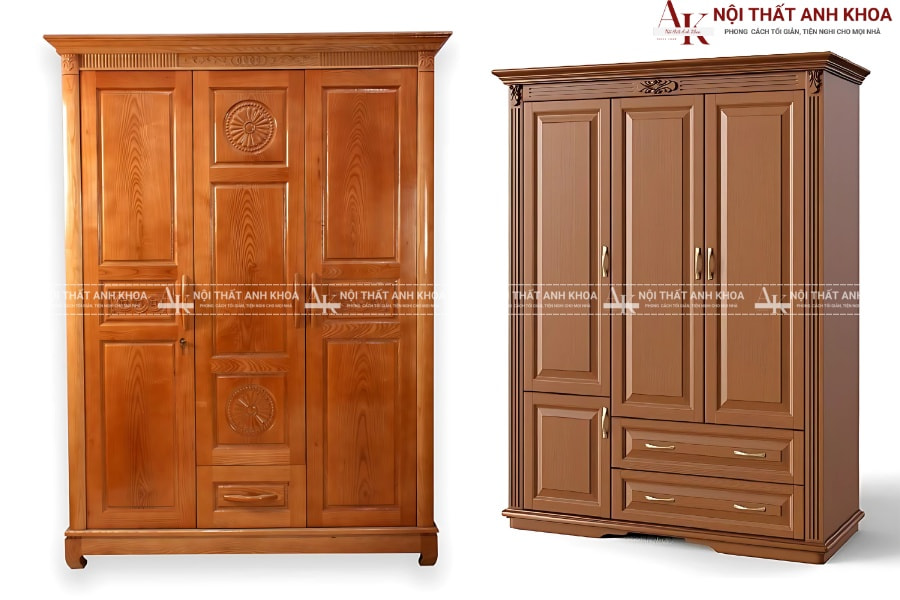 Mẫu tủ quần áo gỗ tự nhiên 3 cánh mở truyền thống Mẫu tủ quần áo gỗ tự nhiên 3 cánh mở truyền thống