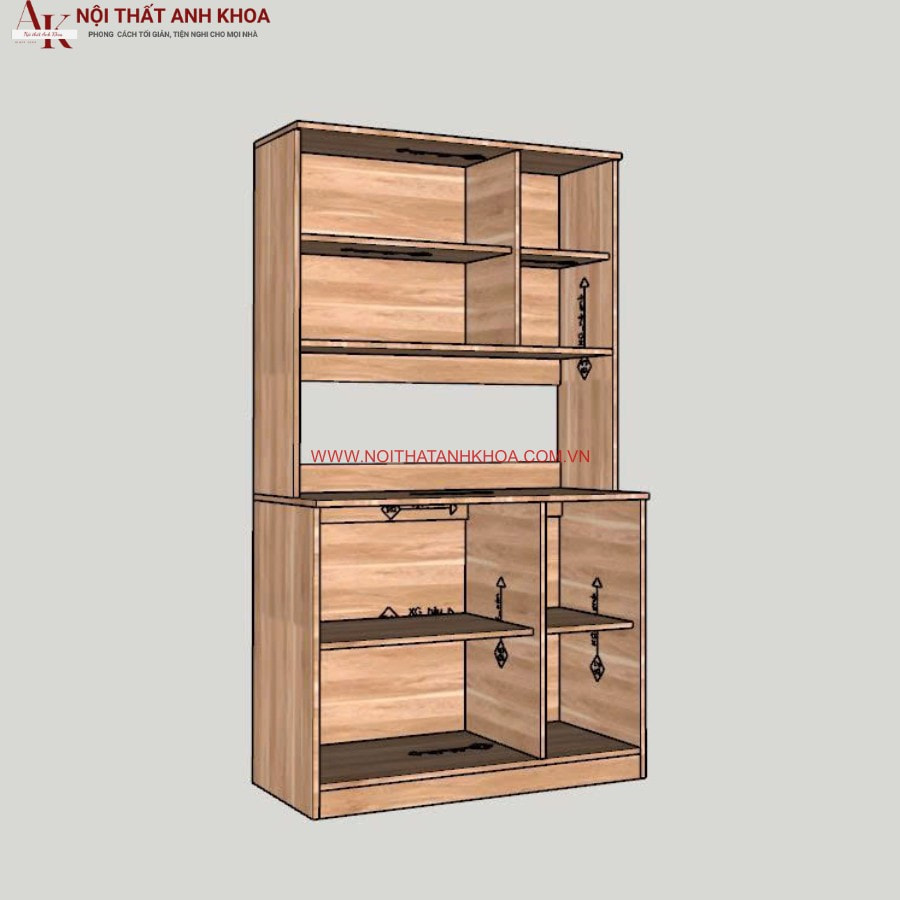 Tủ đựng chén bát gỗ công nghiệp màu nâu vân gỗ Tủ đựng chén bát gỗ công nghiệp màu nâu vân gỗ