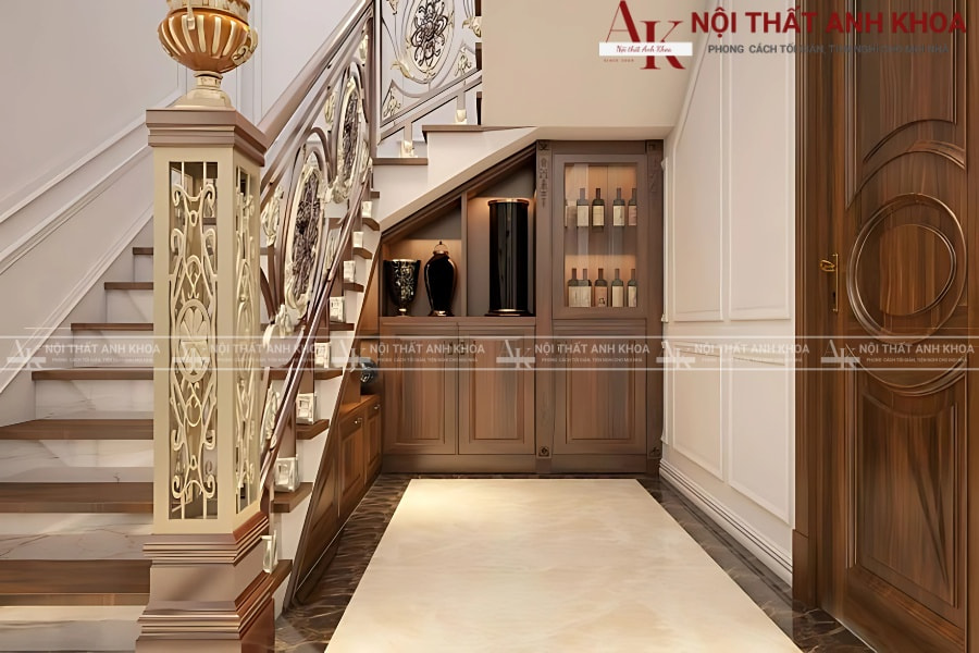 Tủ gầm cầu thang gỗ tự nhiên - Tiện ích gấp đôi, thẩm mỹ gấp ba Tủ gầm cầu thang gỗ tự nhiên - Tiện ích gấp đôi, thẩm mỹ gấp ba