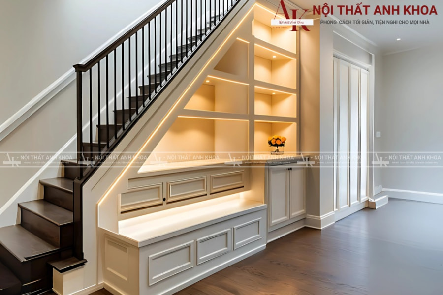 Mẫu tủ gầm cầu thang gỗ MDF cho căn hộ chung cư Mẫu tủ gầm cầu thang gỗ MDF cho căn hộ chung cư