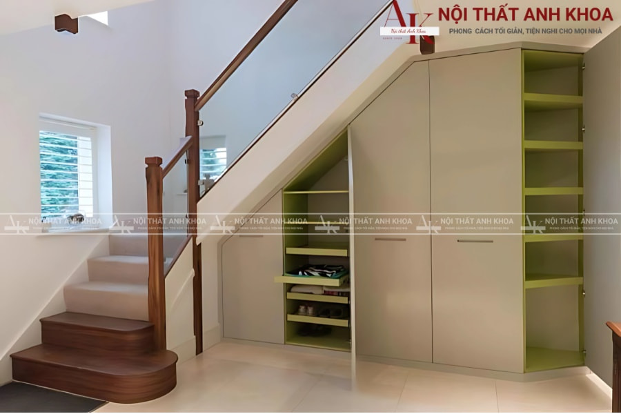 Khoe nhà gọn xinh với tủ gầm cầu thang gỗ MDF Khoe nhà gọn xinh với tủ gầm cầu thang gỗ MDF