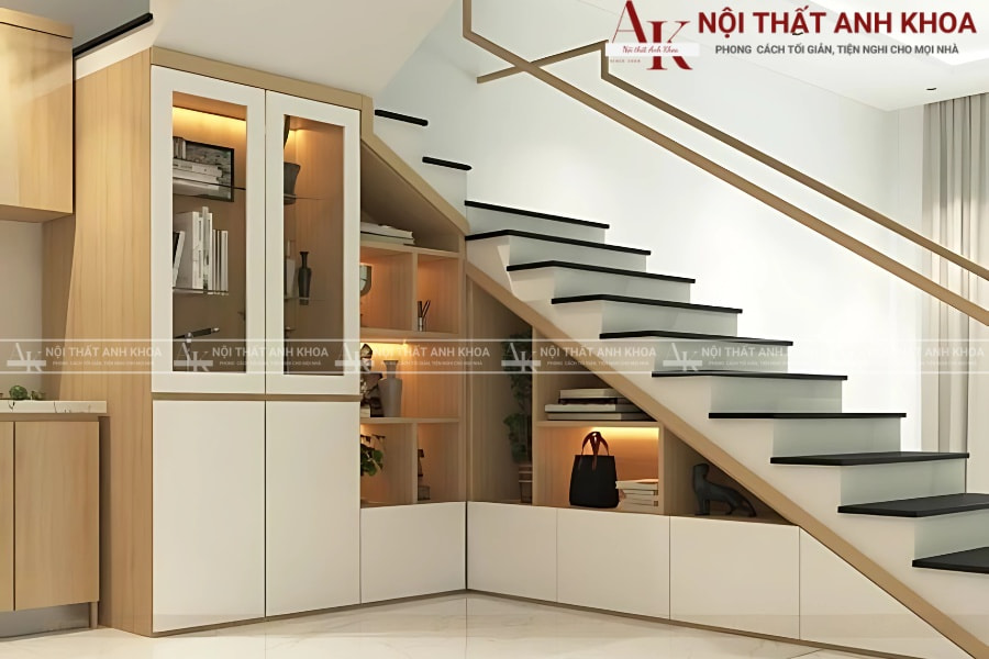 Tận dụng gầm cầu thang với tủ gỗ hiện đại Tận dụng gầm cầu thang với tủ gỗ hiện đại