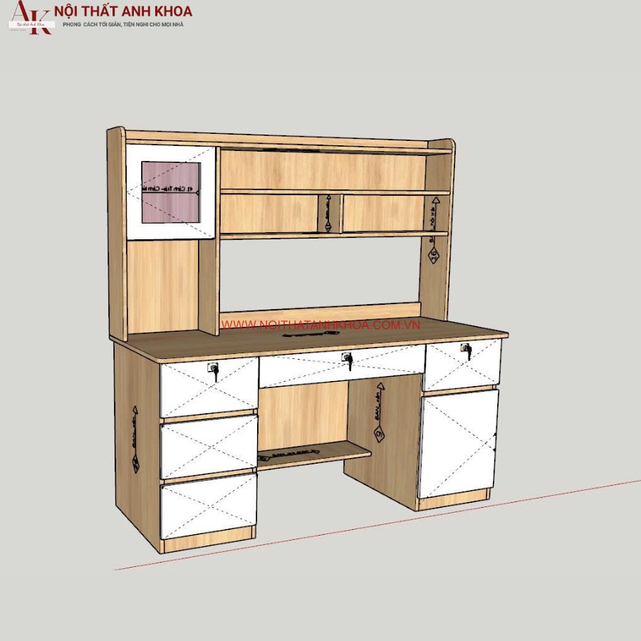 Bàn học sinh gỗ công nghiệp MDF màu vàng vân gỗ phối trắng Bàn học sinh gỗ công nghiệp MDF màu vàng vân gỗ phối trắng
