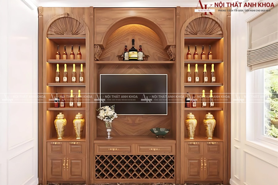 Tủ rượu kèm kệ tivi gỗ tự nhiên - Hiện đại đẹp vượt thời gian Tủ rượu kèm kệ tivi gỗ tự nhiên - Hiện đại đẹp vượt thời gian